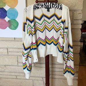 Forever 21 Cropped Retro Pattern Button-up Sweater